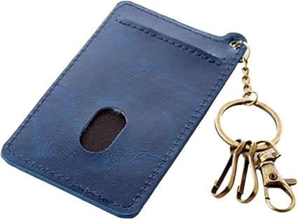 Amazon 2ways 縦型 Idカードホルダー キーホルダー レトロ風 ビジネス カジュアル用 3枚カード収納 オイルレザー加工 名札 Idカード入れ 定期入れ Icカードホルダー パスケース 名刺収納 カード収納 男女兼用タイプ ネイビー 名札 ホルダー 文房具
