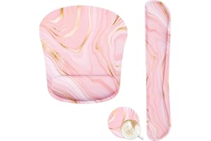 YUNOBLE Memory Foam Ergonomic Keyboard Wrist Rest Pad and Mouse Wrist Rest Support Mouse Pad Set for Office Gaming Easy Typing-Pink Fluid