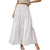 Aoudery Maxi Skirts for Women Flowy Boho Casual Long Skirt Western Crochet Cotton High Waisted Ruffle Tiered Fall Outfit