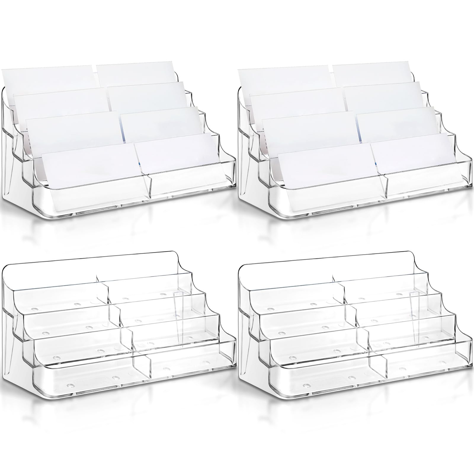 Photo 1 of Jutom 4 Pcs 8 Pocket Acrylic Business Card Holder 7.68 x 3.43 x 3.82 Inch Multi Business Card Holder Display Clear Stand Card Organizer for Desk Literature Flyer Pamphlet