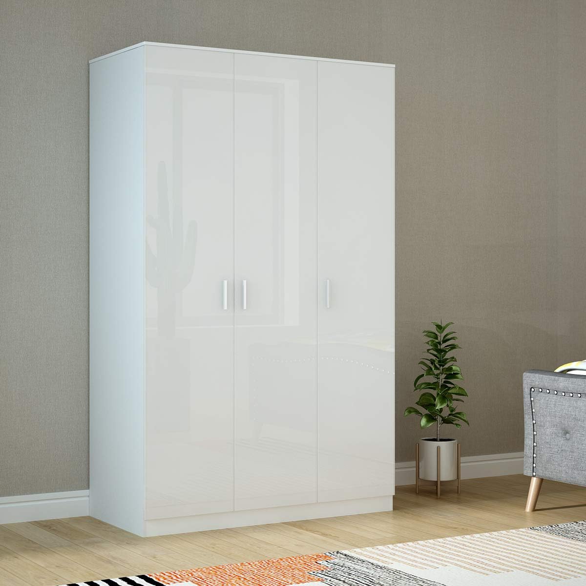 Modern 3 Doors Wardrobes Large Closet With Hanging Rail Shelves Home Bedroom Furniture White Amazon Co Uk Kitchen Home