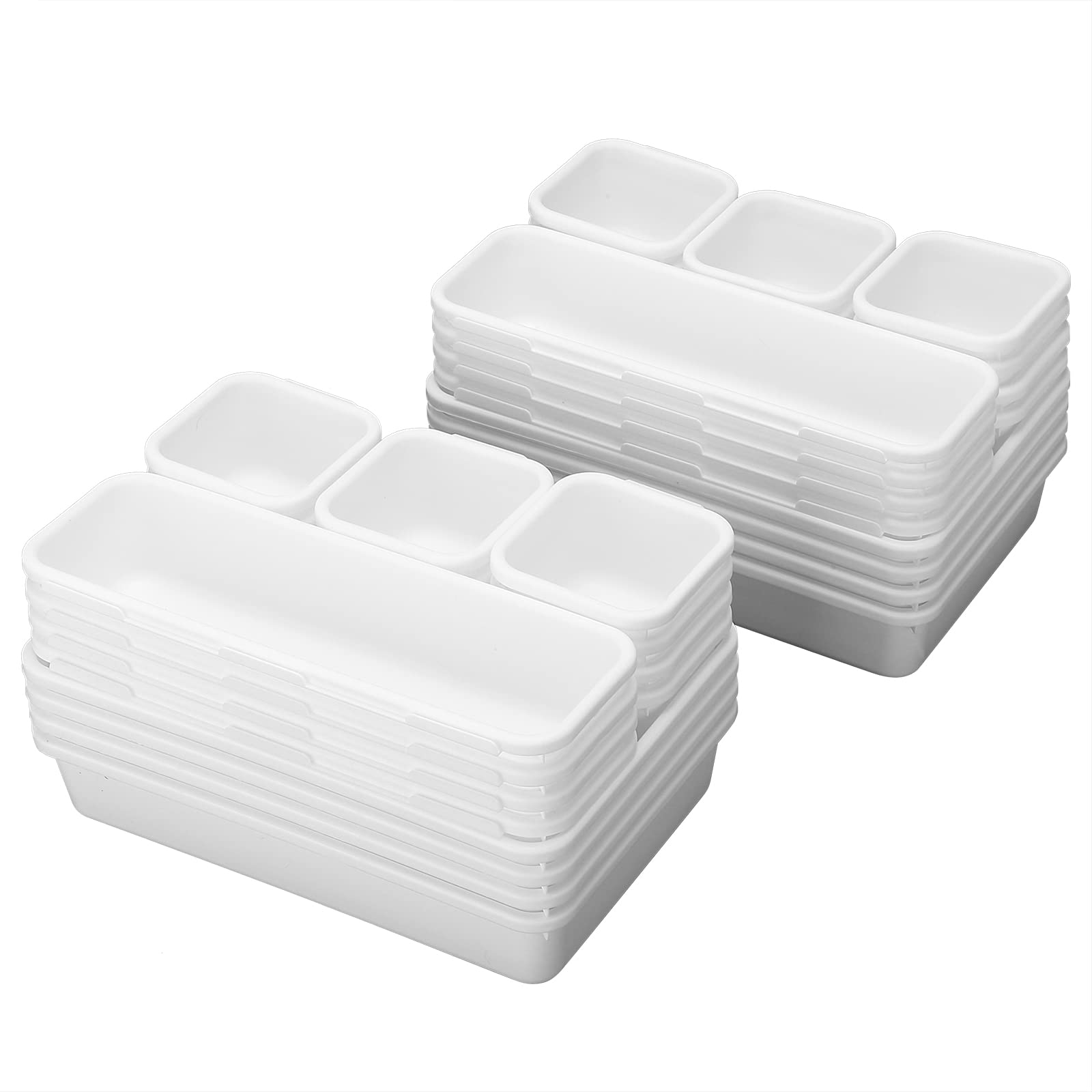 Photo 1 of 32 Pack Desk Drawer Organizers,3 Size Plastic Interlocking Shallow Drawer Organizer Tray Dividers Separators Storage Bins Container for Office,Bathroom,Kitchen,Makeup Cabinet Vanity Dresser(White)