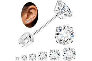 Fansilver 6 Pairs Hypoallergenic Stud Earrings for Women Men Threadless Flat Back Stud Earrings Set for Multiple Piercing Surgical Stainless Steel Cubic Zirconia Earrings Studs CZ 2-8 mm