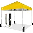 CROWN SHADES 8x8 Pop Up Canopy - Beach Tent with One Push Setup - Easy Outdoor Sun Shade for Events, Parties, Camping - Gazebo with STO-N-Go Cover Bag, Silver Coated Top, Yellow