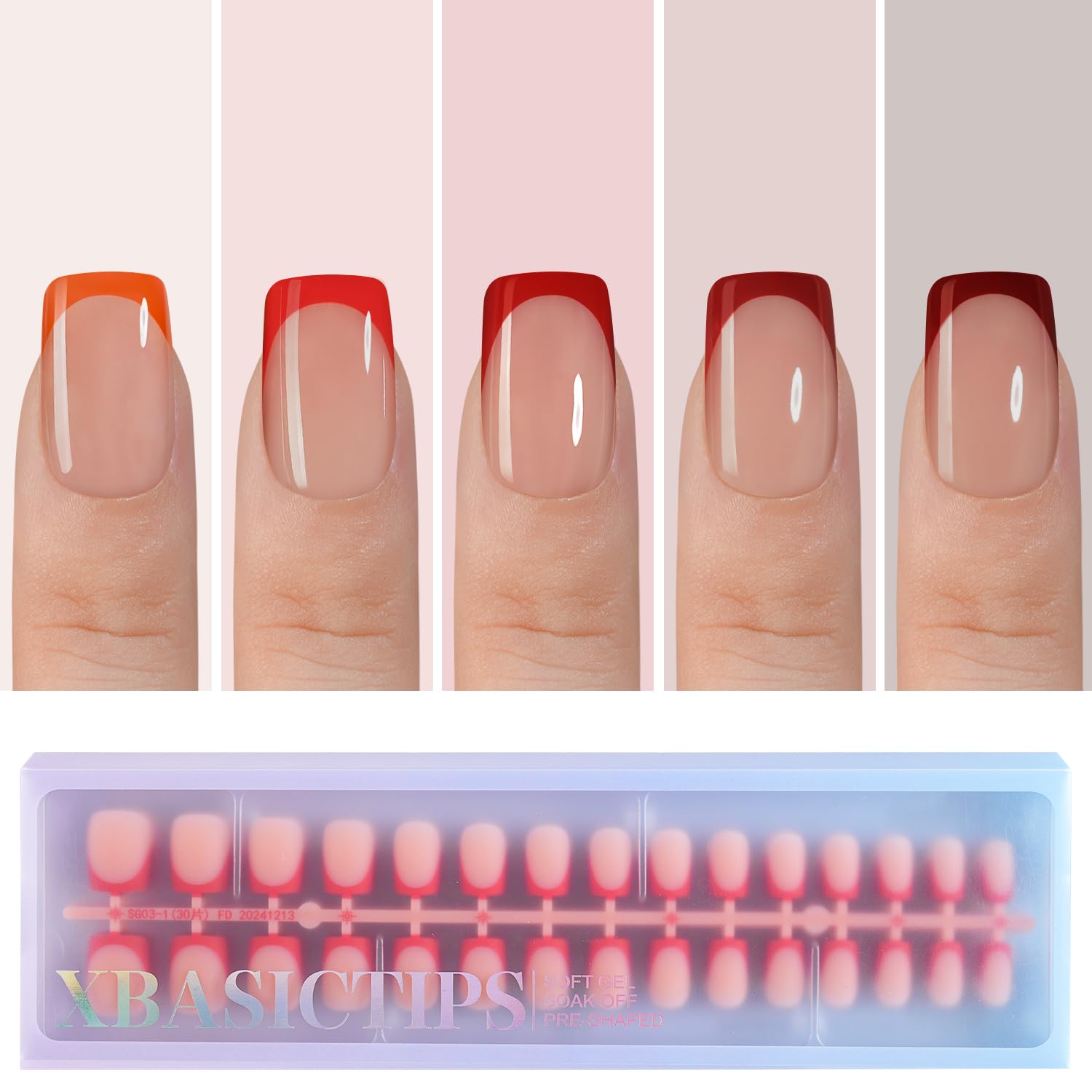 Photo 1 of Misssix XBASICTIPS Red French Tip Press On Nails, 150Pcs French Gel Nail Tips Short Square, Soft Gel Pre-shaped No Need to File 3 in 1 Tips, Fake Nails for Nail Art DIY Extension Designs 15 Sizes