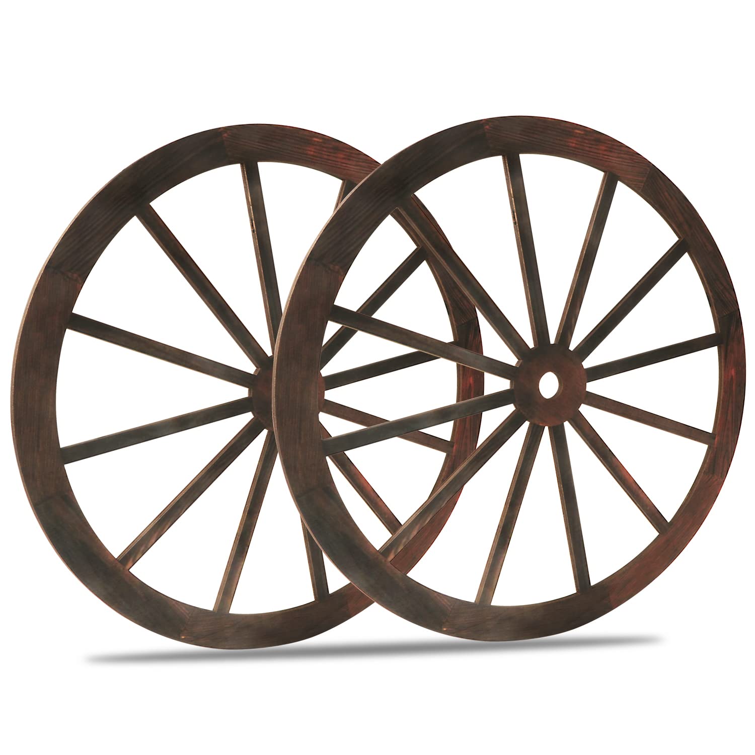 YiYa Rustic Wagon Wheel Wall Decor - 2 Pack, 30CM Wooden Wheels for Farmhouse, Bar, Garage, Home, Garden