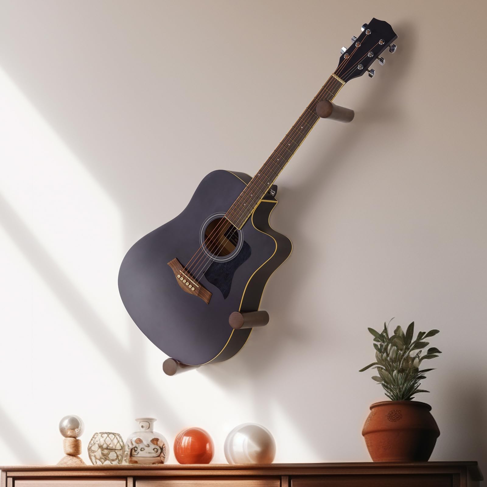 Photo 1 of DAZZLIFE Acoustic Horizontal Guitar Hangers for Wall Wooden Wall Mount (Brown)