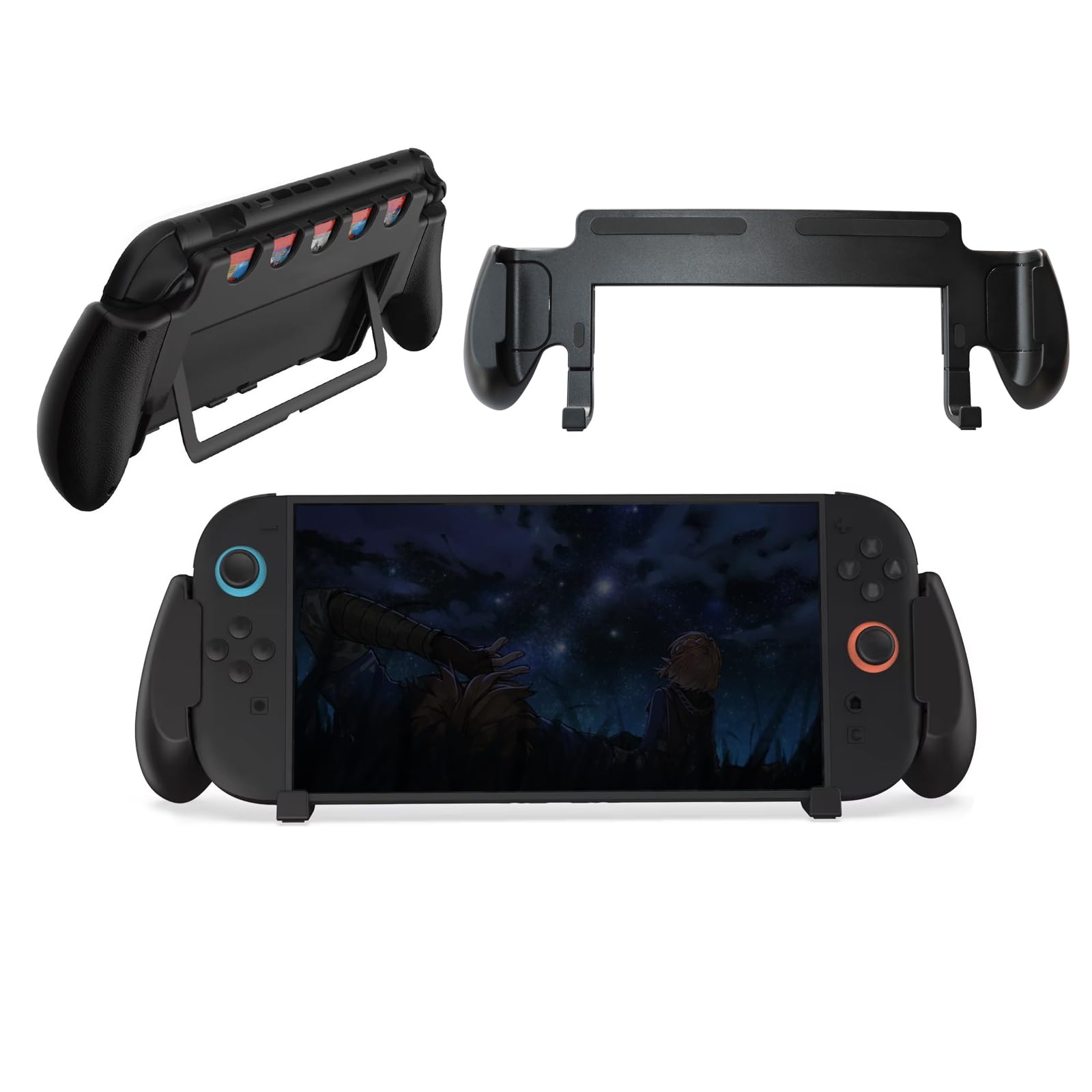 Grip Compatible with Switch 2 (2025), Console Grip with 5 Game Slots, Ergonomic Design, Black