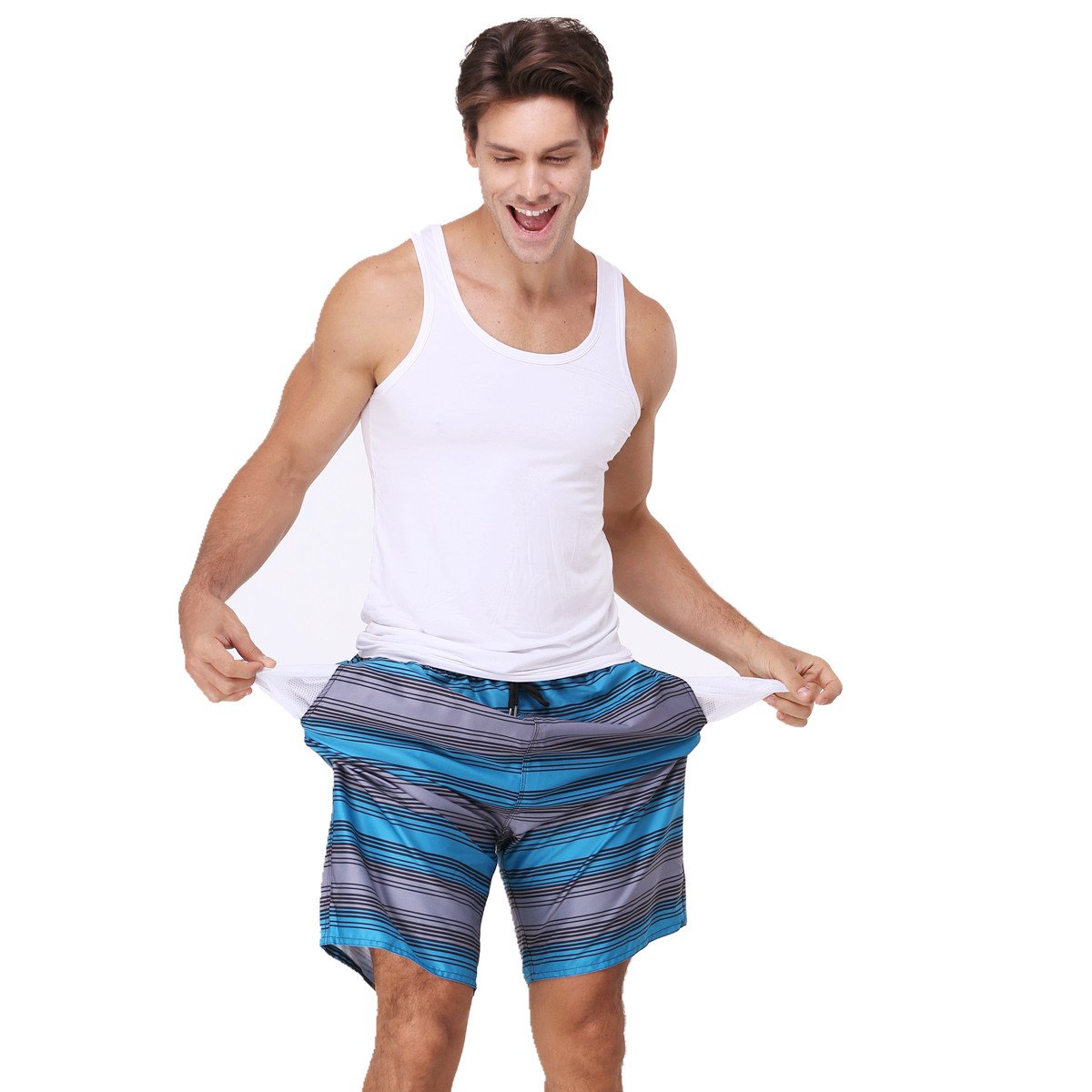 youvimi Men Stripe Quick Dry Swim Trunk With Mesh Lining