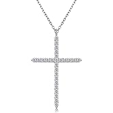 Luxfine Moissanite Cross Necklace for Women, 925 Sterling Silver Diamond Crucifix Pendant, 14K White Gold Plated Iced Out Jesus Christian Jewelry, Birthday Wedding Christmas Gift (17+2.5” Adjustable Chain, with Box)