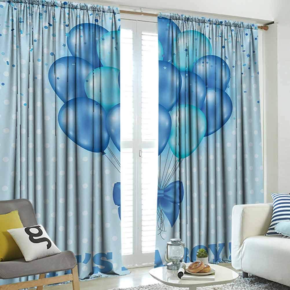hengshu Gender Reveal, Patterned Black-Out Shades Valance, Balloons on The Nostalgic Polka Dots Backdrop Childbirth Celebration Theme, for dim Restaurant Area, Sky Blue, W120 x L108 Inch,