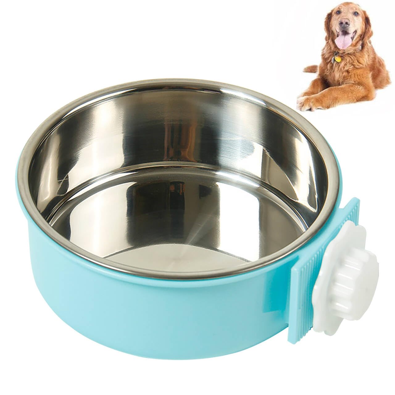 SUOXU 2-in-1 Dog Bowls Crate Water Bowl,Stainless Steel Dog Cage Bowl,Pet Hanging Bowl Puppy Feeder Food Water Bowl for Small, medium and large dogs