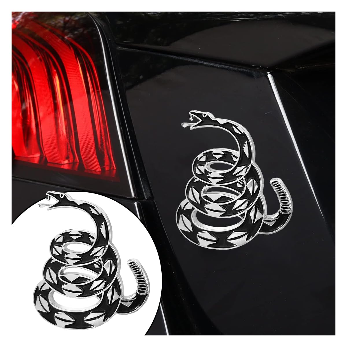 Photo 1 of Dont Tread on Me Metal Rattlesnake Car Sticker Decal - Marine Gadsden Flag Auto Emblem Car Badge - 3D Snake Stickers/Decals for Vehicles - Alternative to Bumper Stickers and Decals (Silver)