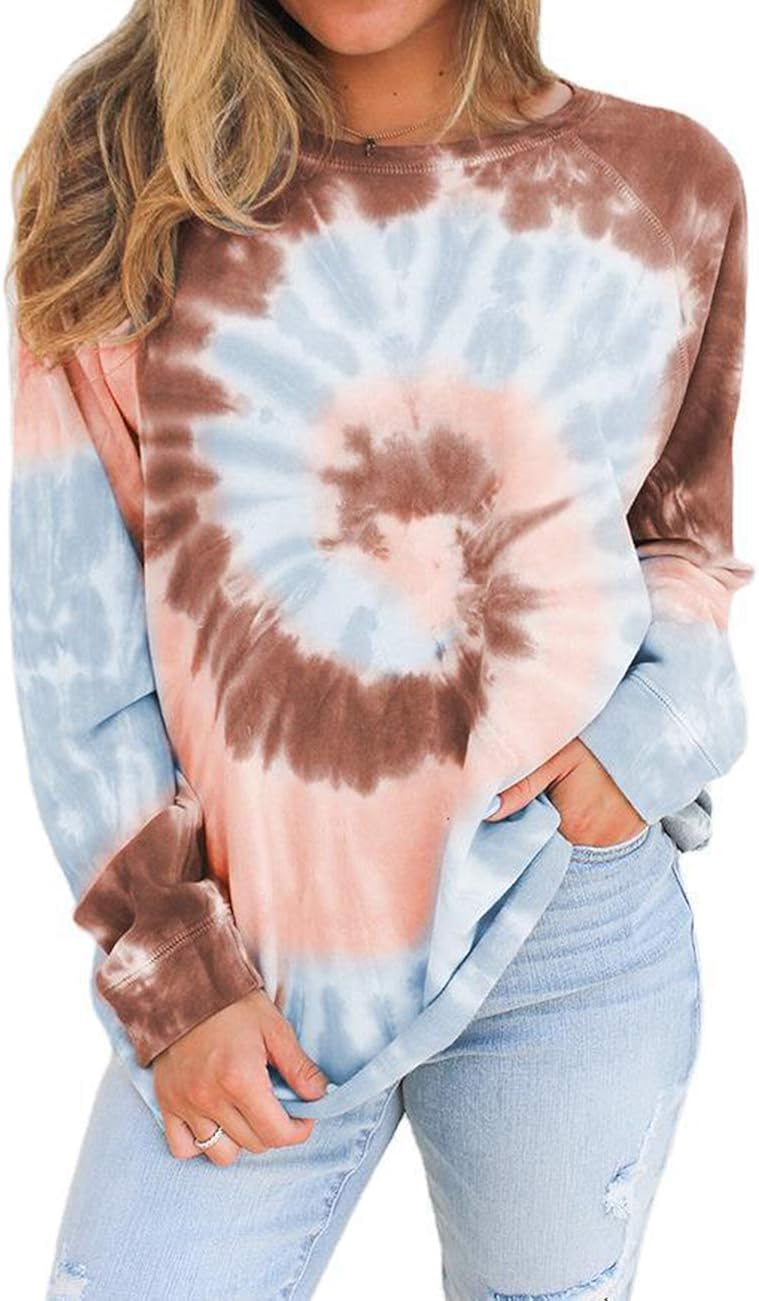 Ainiel Womens Tie Dye Print Sweatshirt Long Sleeve Crewneck Shirts Tops at  Women’s Clothing store