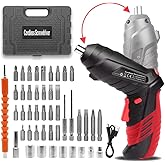 AFNZTME Cordless Power Screwdriver Electric Screwdriver Rechargeable Set, Battery Powered Screwdriver Kit Including 46pcs Bits, Pivoting Handle and LED Lights Small Drills Cordless (Red)
