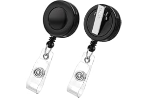 KOORITO 2 Pack Badge Reels Retractable with Swivel Alligator Clip Retractable Badge Holder Reel Clips for Teachers, Students, Office Workers (Black)