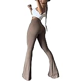JEPWUT High Rise Ribbed Flare Leggings for Women | Comfy Stretch Knit Bell Bottom Yoga Pants, Long Slacks Trousers