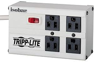 Tripp Lite Isobar 4 Outlet Surge Protector Power Strip, 6ft. Cord, Right Angle Plug, 3330 Joules, Metal, IBAR4-6D, Gray