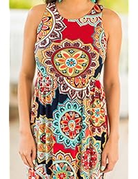 Vestido largo de verano para mujer, estilo bohemio, sin mangas, informal, con bolsillos