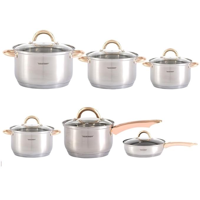Buy Kaiserhoff Stainless Steel Cookware Set With Gold Handle, 12Pcs