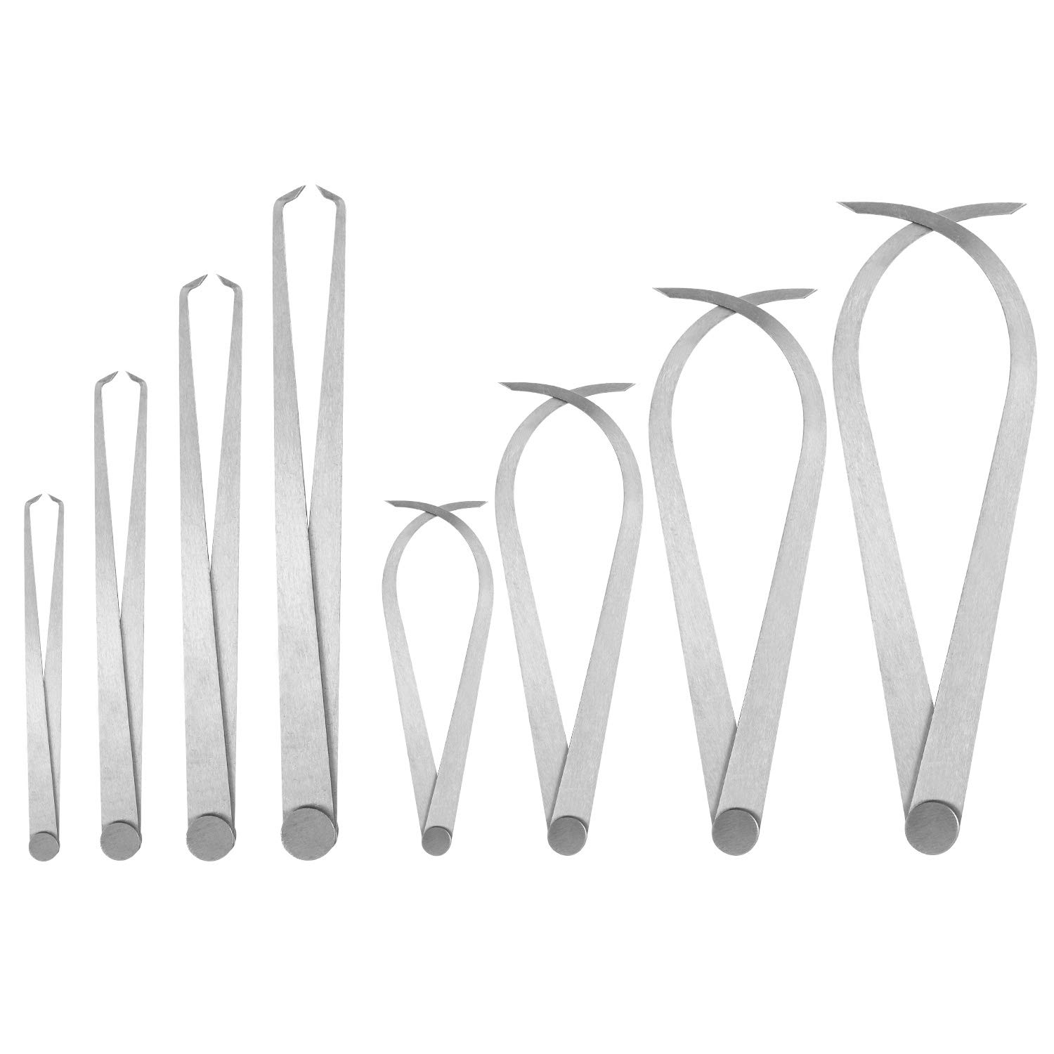 QWORK® Inside Outside Metal Measurement Kit, 8 PCS Ceramic Pottery Measuring Tools with Bent-Leg and Straight-Leg for Carving Shaping (6'' 8'' 10'' 12'')