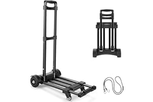 COOCHEER Aluminum Folding Hand Trucks Portable Luggage Cart Lightweight Travel Hand Truck/Heavy Duty Hand Trucks (4 Wheels 360°Rotation)