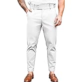 PASLTER Mens Chino Pants Slim Fit Flat Front Stretch Skinny Tapered Dress Pants Casual Trousers Brown