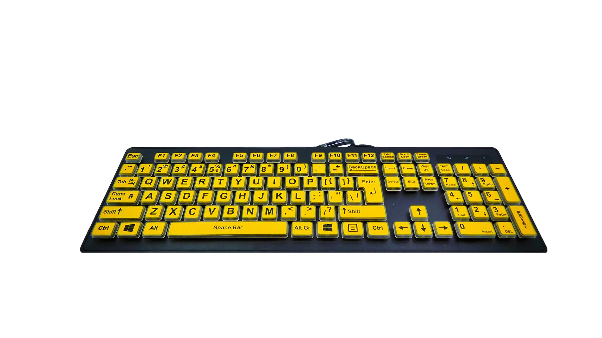 Accuratus Rainbow 2 High Vis - USB High Visibility Visual Impairment SEN Keyboard with Extra Large Black Font & Yellow Keys (US layout)