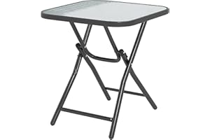 Outsunny 18" Square Patio Table, Folding Coffee Table with Tempered Glass Tabletop, Portable Bistro Table for Patio, Balcony,