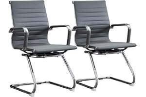BoisKom Office Guest Reception Chair Set of 2, Conference Room Chairs Waiting Room Chairs 2 Pack, Modern Leather Office Desk Chair No Wheels.（Grey）