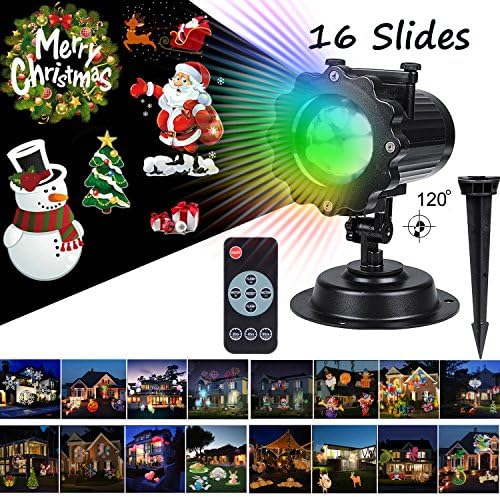 Christmas Led Projector Lights,16 Pattern Film Slideshows,Long Range 40ft Projection Distance Holiday Motion Light Projector,IP65 Waterproof Outdoor In Ground LED Lights for Halloween Parties etc.