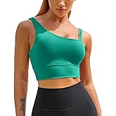 MELYUM Longline Sports Bras for Women One Shoulder Workout Tank Tops with Built in Bra Supportive Crop Yoga Top Padded
