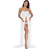 ZIUMUDY Women's Strapless See Through Lace Maternity Photography Gown Split Front Tube Dress