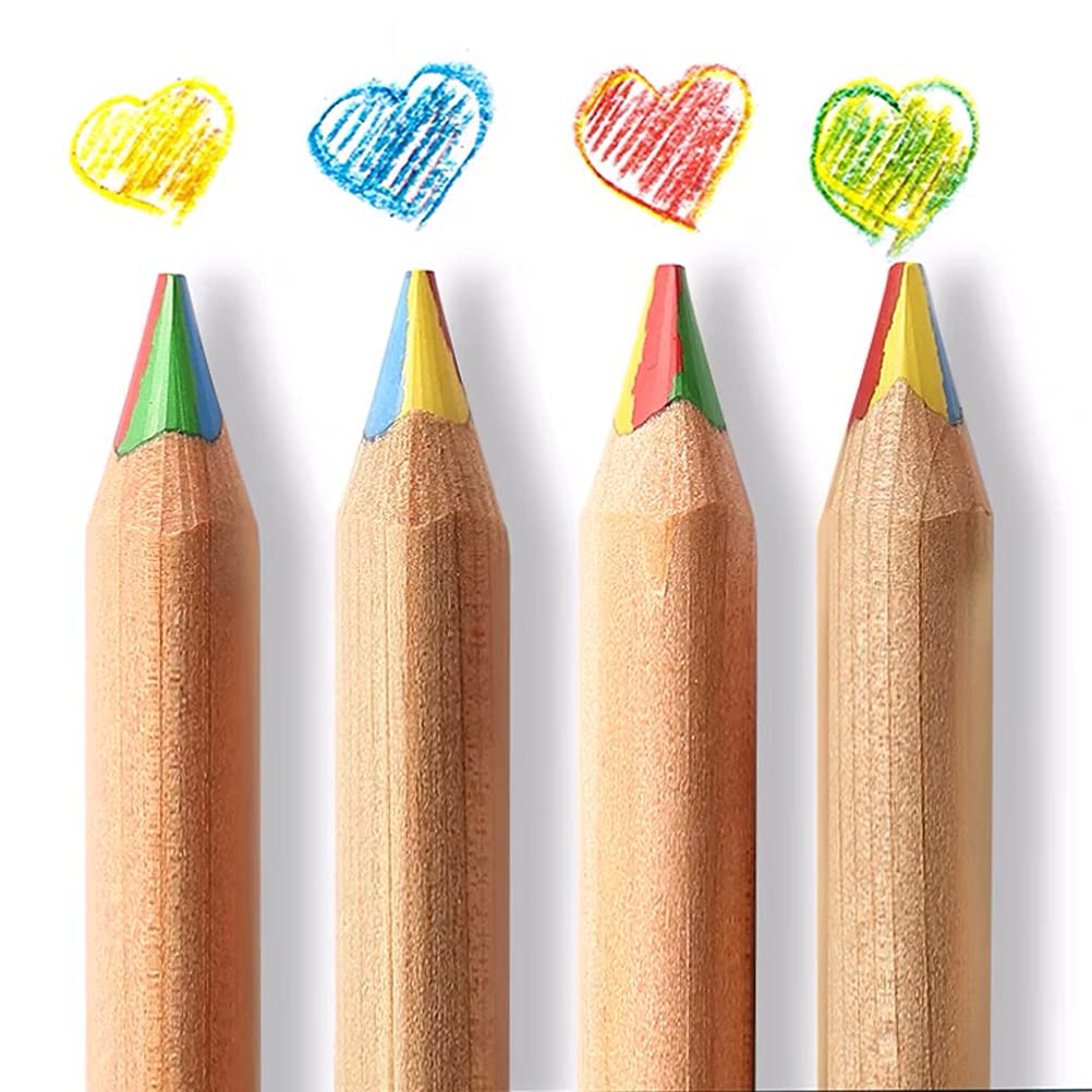 MiaLover 8 Pieces 4-in-1 Rainbow Colouring Pencil Set, Rainbow Pencils, Colouring Pencils, Thick Colouring Pencils, Wooden Pencils, Yellow,Blue,Green,Red