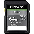 PNY 64GB Elite Class 10 U1 V10 SDXC Flash Memory Card - 100MB/s, Class 10, U1, V10, Full HD, UHS-I, Full Size SD (Pack of 1)