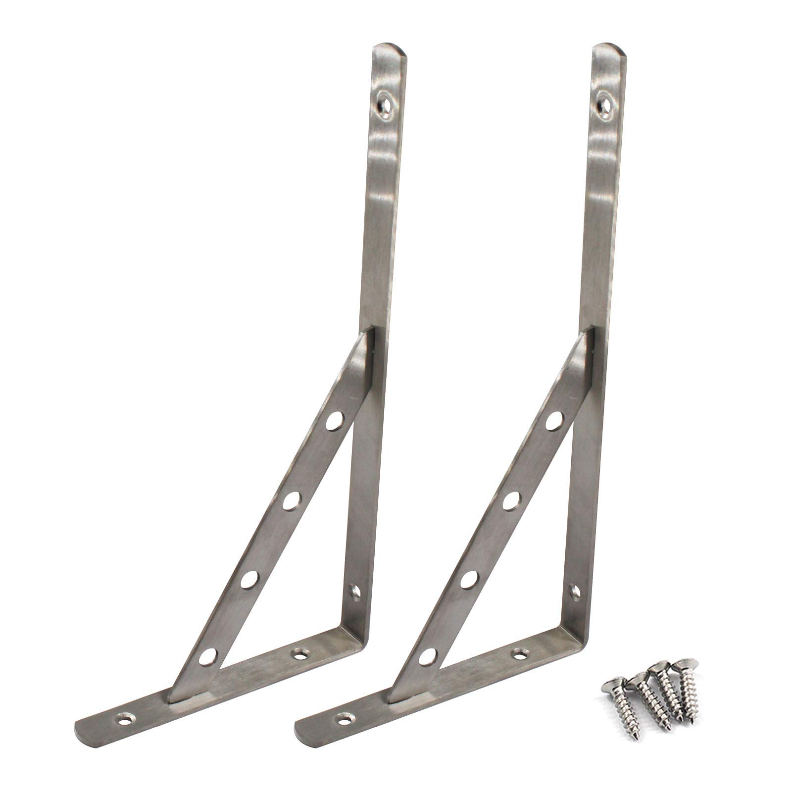 300x160mm Heavy Duty Shelf Brackets Removable Stainless Steel Triangle Shelf Supporters Wall Mounted Corner Brackets with Screws (Pack of 2)