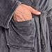 Ross Michaels Mens Robe Hooded Wrap Style - Mid Length Plush Fleece Bathrobe (Gray, 3X-Large)