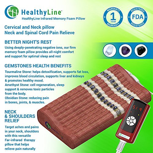 HealthyLine Far Infrared Amethyst Mat Pillow (Firm) 18"x10"|Natural Amethyst, Tourmaline & Obsidian|Contoured Neck and Shoulder Support| Heated Negative Ions| Free Thermal Blanket