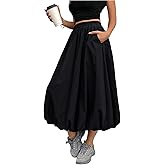 Verdusa Women's A Line Bubble Skirt Casual Dressy Ruffle Flowy Long Skirts with Pockets