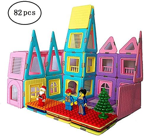 Ranavy Mangetic Building Blocks Tiles-Stem Educational Toys For Kids Set of 82-Sweet House Series With Minifigures