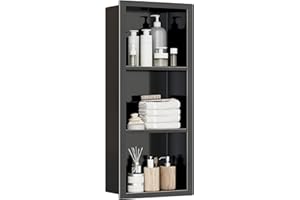 Noliven 11x35.4 Inch Shower Niche, 3-Layer Stainless Steel Design, No Tile Needed Horizontal Niche Shower Recessed Wall Niche