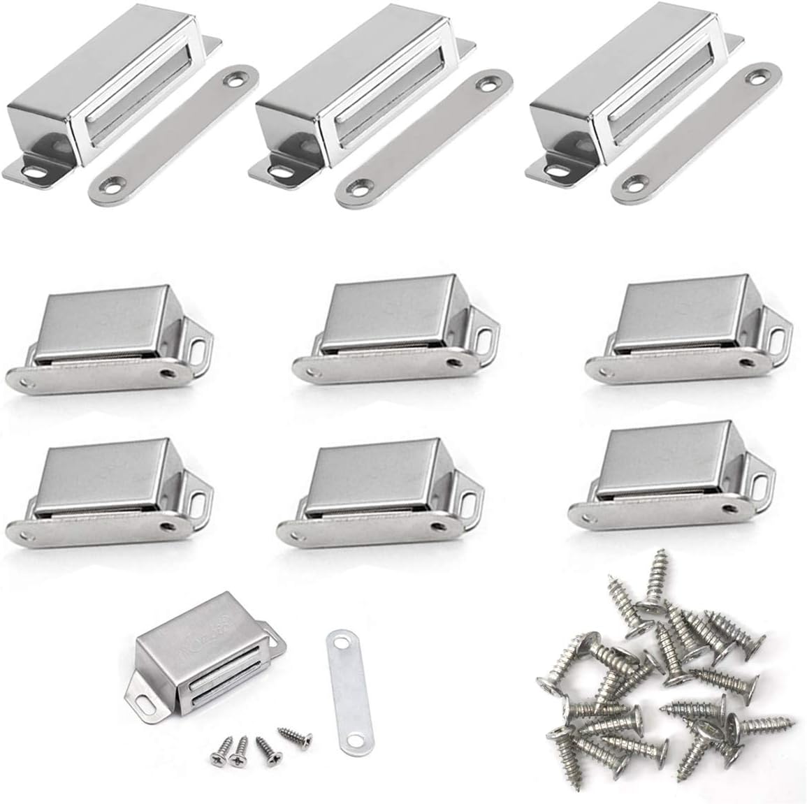 Magnetic Door Catch,Yueser 7 Pack Small Magnetic Door Catches and 3 Pack Large Heavy Duty Magnetic Door Catches with Single Plate and Screws for Home Furniture Wardrobe Kitchen