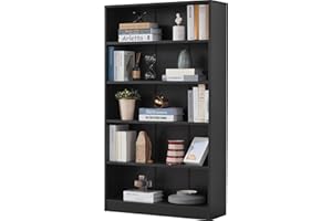 Farini Black Bookshelf for Bedroom 5 Shelf Office Bookcase 60 Inches Tall Modern Wood Bookshelf for Living Room 5 Tier Wide Manga Bookshelf Library Bookcase