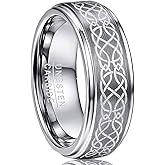 Vakki Men's 8mm Laser Celtic Knot Brushed Silver Tungsten Carbide Wedding Band Rings Polished Step Edge Size 6-14