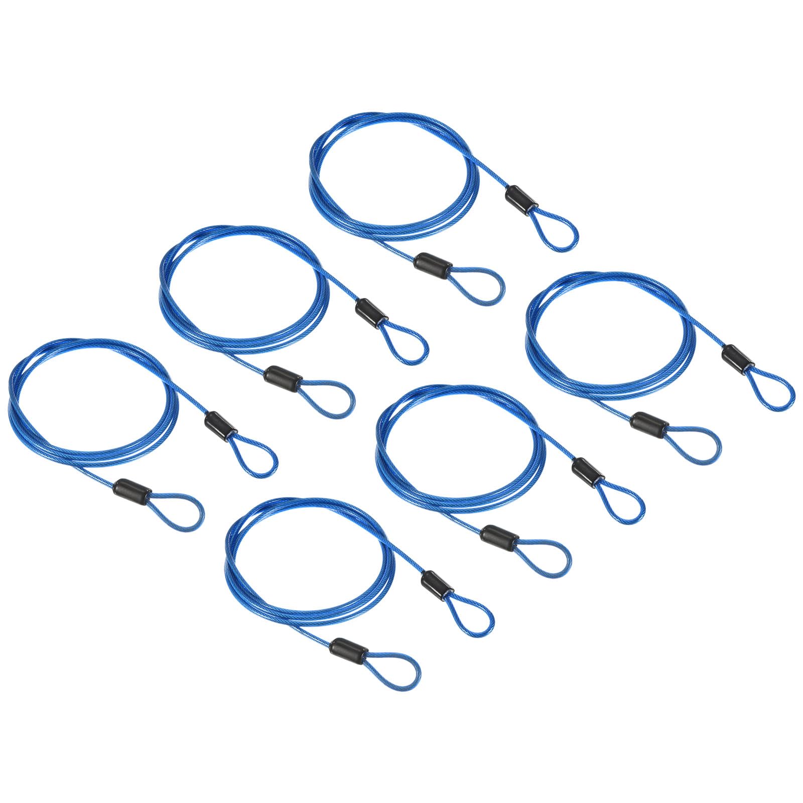 PATIKIL Security Cable 2.5mm x 1m/3.3ft, 6 Pack Coated Luggage Lock Wire Rope with Double Loop, Clear Blue