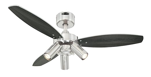 Westinghouse Lighting Deckenventilator Jet Plus, 3x 40 W E14-R50, Fernbedienung und Sommer-Winterlauf, Gehäusefarbe gebürstet