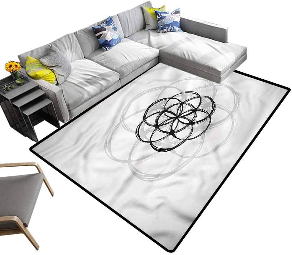 Sacred Geometry, Nursery Area Rug Sketchy Spirals Kids Carpet Playmat Rug with No-Slip pad, 7'x 7'