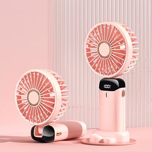Handheld Fan, Rechargeable, Portable, USB Rechargeable Fans, 5-Speed Handheld Fan – Rechargeable, Portable & Powerful | USB Personal Cooling Companion (Pink)