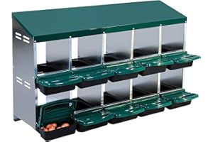 Metal Chicken Nesting Box, 2-Layer Roll Out Nesting Boxes with 10 Compartment, Chicken Brooder Box with Perch, Laying Boxes f