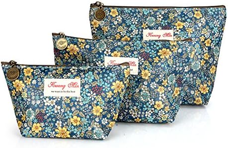3Pcs Waterproof Travel Toiletry Cosmetic Bags Set for Women Girls Mult-Style Makeup Case Pouch for Travel (Cute Flowers)